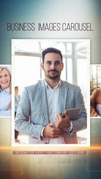 Business Corporate Images Carousel Slideshow Widget. Vertical Stories Opener for Social Media.