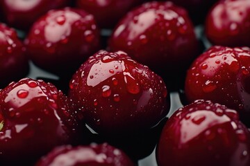Close-up of cherries with water droplets