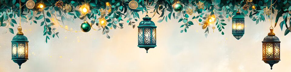 Elegantly Decorated Lanterns with Foliage and festive decorations creating festive scenery