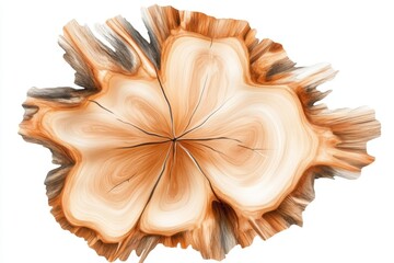 A flat 2D illustration of a wooden cross-section, showing bold concentric rings and grain patterns on a plain white background