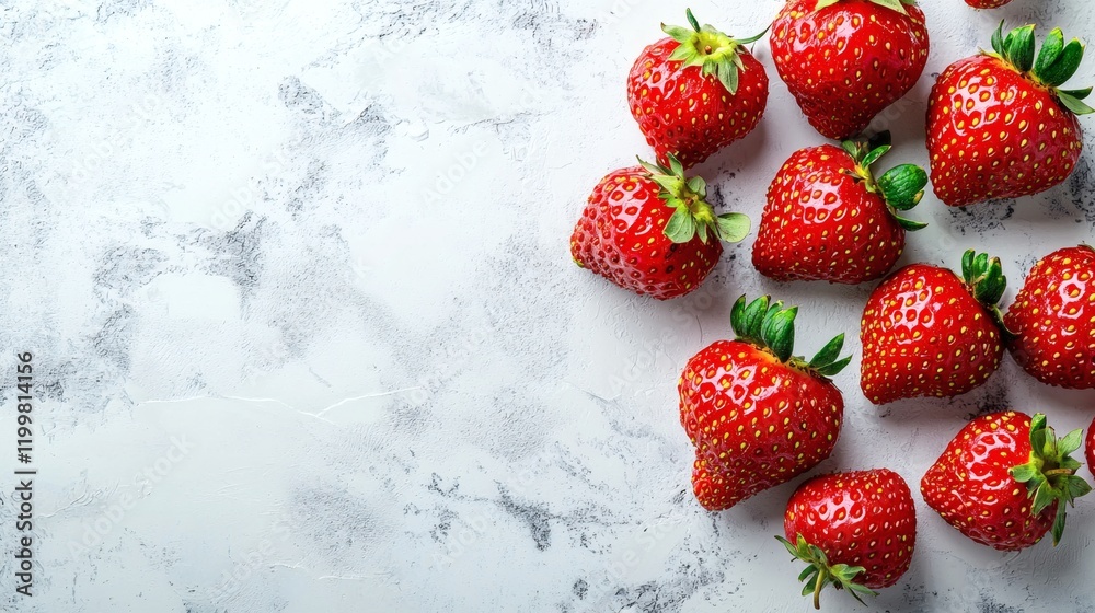 Aufkleber isolated of fresh strawberries with vibrant red color and green leafy tops displayed on a white back