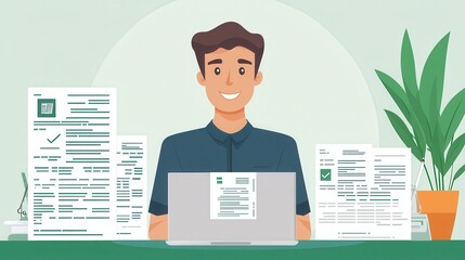 Digital Illustration of a Business Professional Income Tax at Home