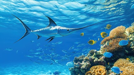 Fototapeta premium Majestic Sailfish in Vibrant Coral Reef
