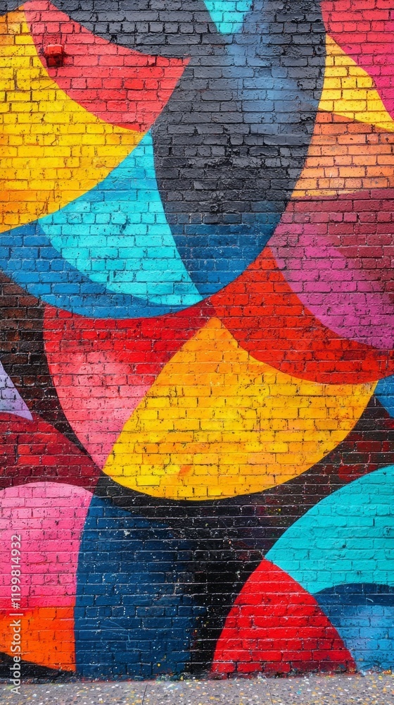 Poster a lively brick wall bursts forth with a stunning display of bold colors and geometric shapes. this v