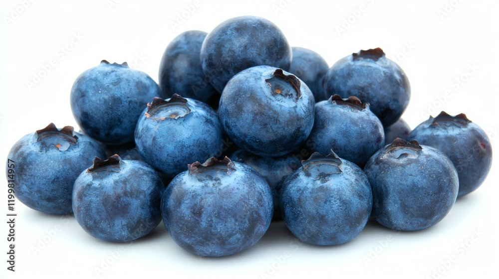 Poster isolated of a handful of ripe blueberries scattered evenly across a seamless white background stock 