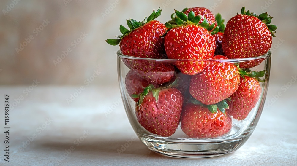Poster isolated of raspberries and strawberries placed in a clear glass cup highlighting their juicy textur