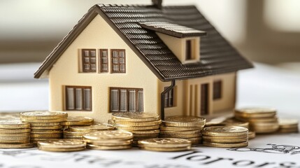 House Model with Coins on Agreement Document