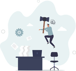 Frustration and chaos from computer problem or tech failure, stressful or anxiety from overworked or disappointment and mistake concept.flat characters.