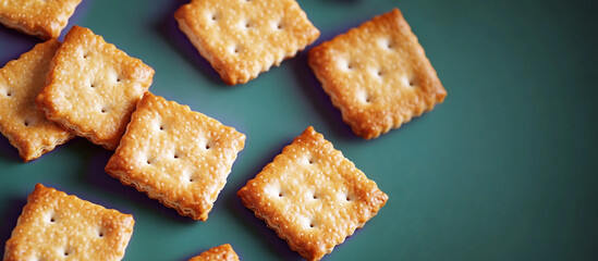 A cracker on a green background.