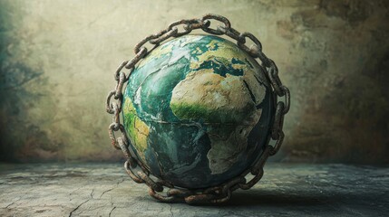 Globed Earth Bound by Rusty Chain, Environmental Crisis