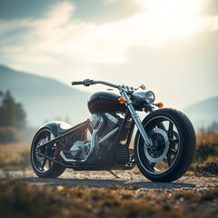 Obraz premium Chopper motorcycle, nature view.