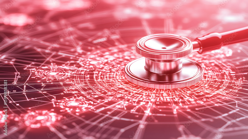 Poster stethoscope on a digital network background representing healthcare technology and innovation