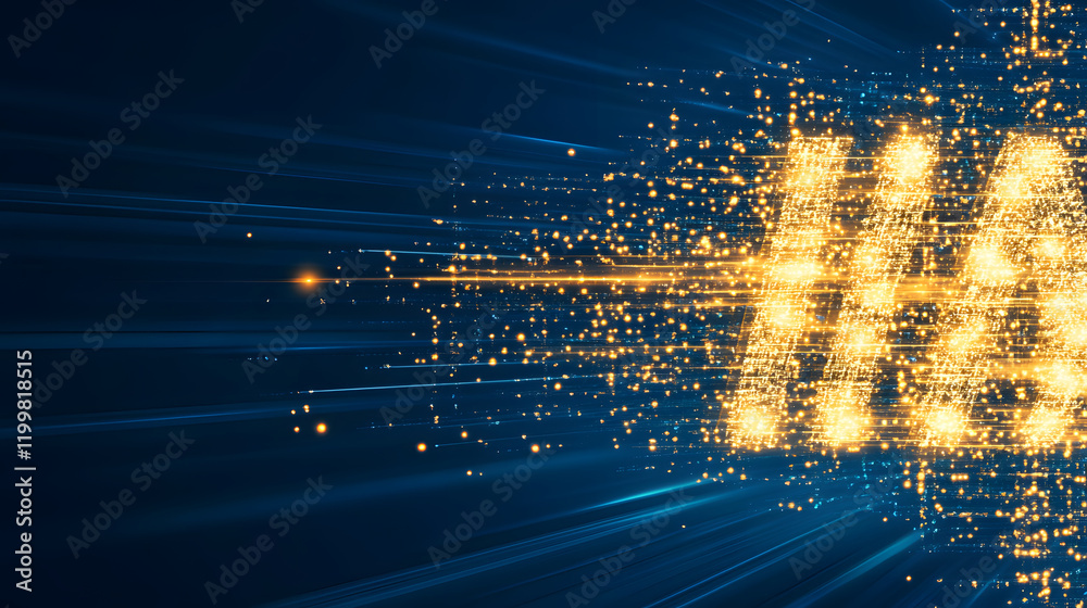 Poster Abstract light trails with sparkling elements on a blue background