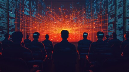 Obraz premium Audience Engaged with Advanced Technology Visual Display in Darkness