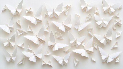 Elegant Display of White Paper Butterflies on Soft Background