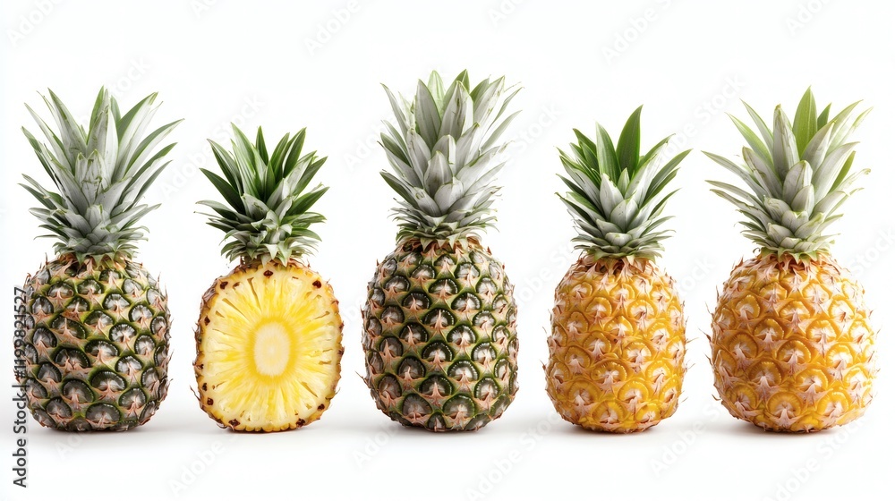 Poster isolated of pineapples stacked on top of each other creating a tropical-themed arrangement on a clea