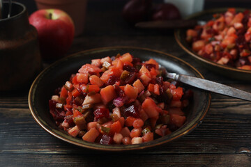 A bowl with traditional Rosolli salad, Finnish cuisine