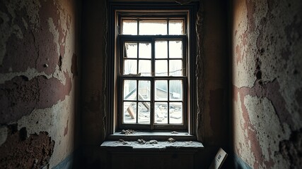 Abandoned House Window - Ruined Elegance - AI Photo