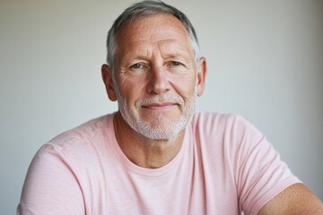 Obraz premium Older man in casual attire smiling warmly indoors during daytime