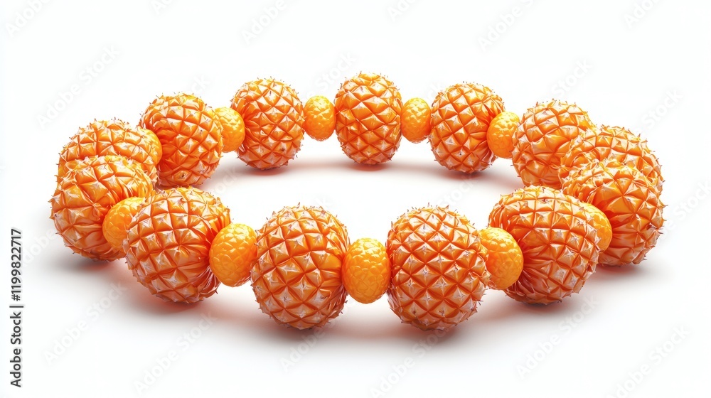 Aufkleber Isolated of a group of pineapples cut into quarters and arranged in a circular pattern on a flat white surface Stock Photo with side copy space