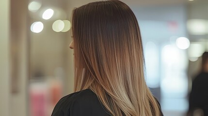 Fototapeta premium Woman showcasing long brown ombre hair style