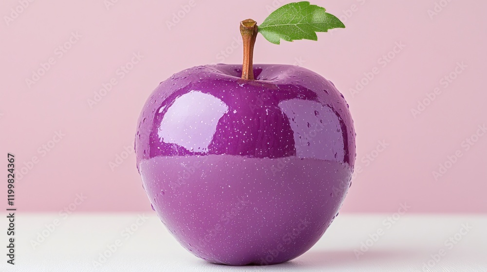 Poster Isolated of a single purple grape with a glossy surface displayed on a clean white background Stock Photo with side copy space