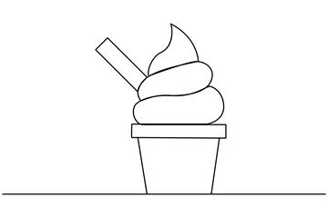 Continuous single line drawing of ice cream Hand drawn vector illustration white background on black isolated