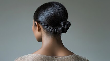 Elegant braided bun hairstyle on dark hair