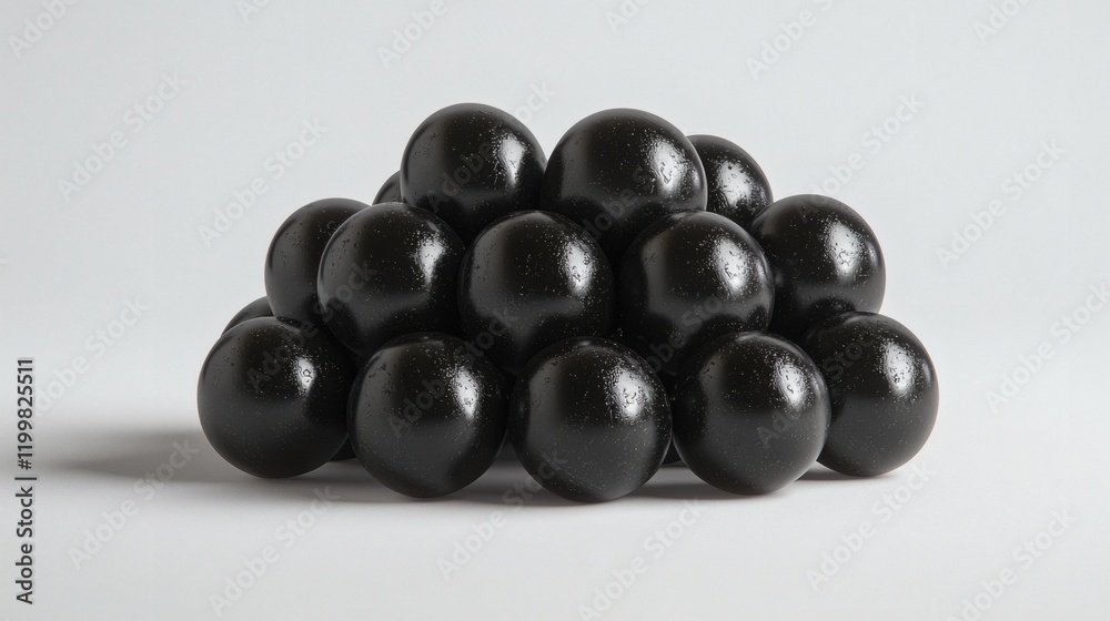 Poster Isolated of a cluster of black grapes with a smooth matte finish arranged artistically on white Stock Photo with side copy space