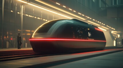 Fototapeta premium Sleek high-speed train in a futuristic city station