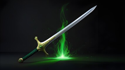 Fototapeta premium Isolated sword with green aura on black background 