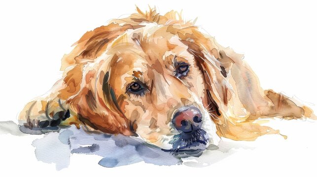 National Train Your Dog Month Watercolor portrait of a relaxed golden retriever dog - Powered by Adobe