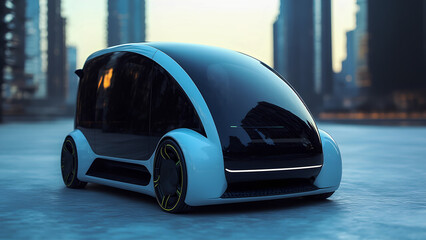 A modern hydrogen car navigating a tech-savvy urban environment.
