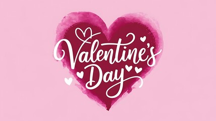 Happy Valentine&rsquo;s Day illustration greeting card banner, White Valentine hand lettering, calligraphy style and red heart shape on pink watercolor background, love sign.. 