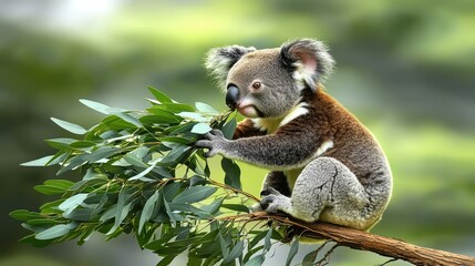 Fototapeta premium Adorable Koala Enjoying Eucalyptus Leaves
