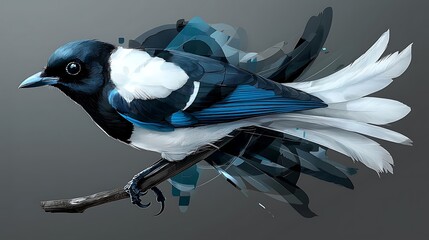 Blue bird perched, abstract background, artistic digital painting, nature wildlife