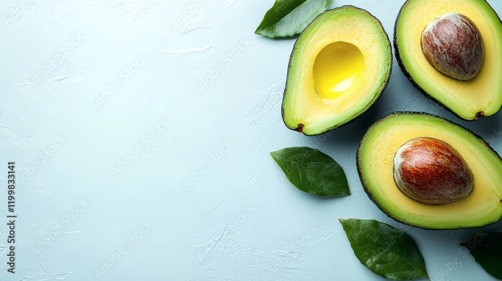 Poster isolated of a perfectly ripened avocado with vibrant green highlights on its textured skin displayed