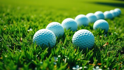 Naklejka premium Golf Balls on Green Grass Field - AI Photorealistic