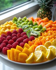 Vibrant exotic fruit toppings for high-end culinary creativity gourmet kitchen food bright environment aesthetic viewpoint