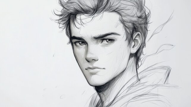 National Connor Day Thoughtful young man in pencil sketch portrait - Powered by Adobe