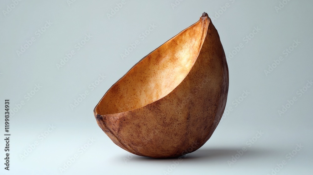 Poster isolated of a ripe banana split in half to reveal the interior texture on a plain white backdrop sto