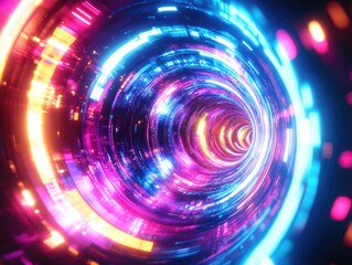 Fototapeta premium Spiral of colorful lights in a dark room