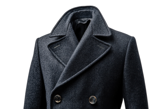 Elegant dark grey wool coat with double-breasted buttons ideal for winter occasions and stylish outings