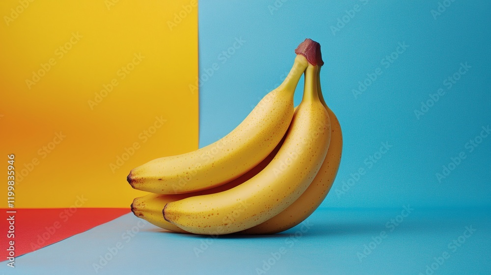 Poster isolated of a cluster of bananas with vibrant yellow hues and natural imperfections highlighted stoc