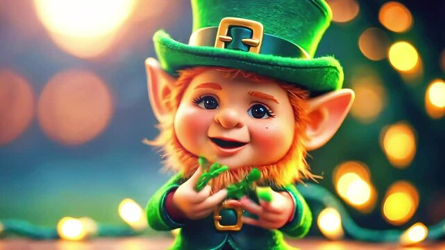 Whimsical 3D Animated Leprechaun Smiling with Red Hair