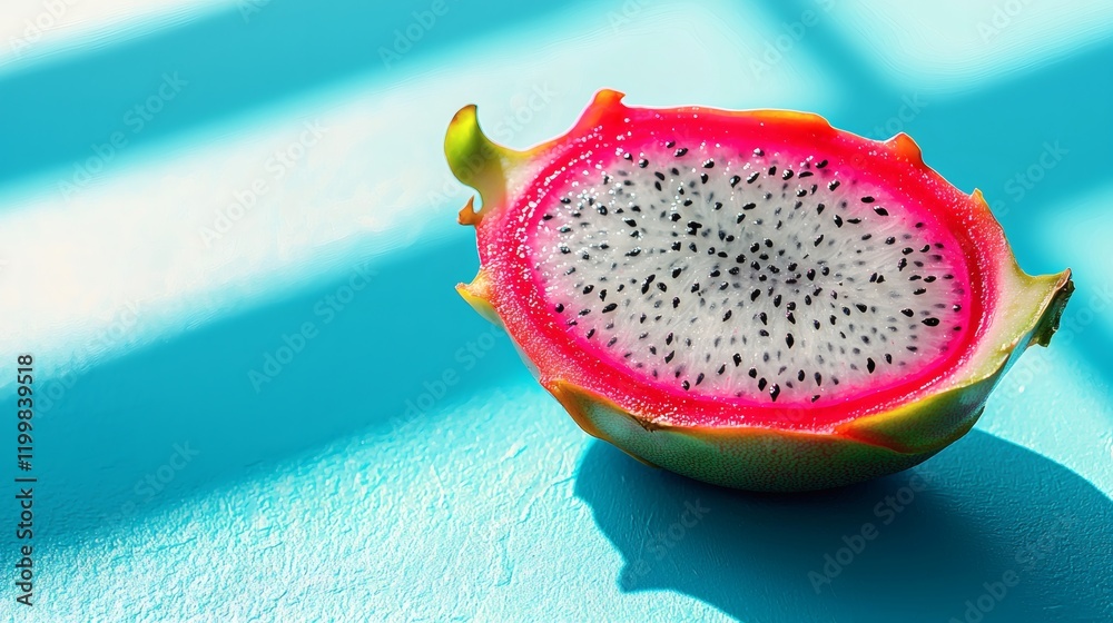 Aufkleber isolated of a vibrant dragon fruit sliced into quarters with vivid colors contrasting against a whit