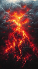 Fototapeta premium Crimson flames erupting from volcanic activity high-resolution textures dramatic cloud environment captivating concept