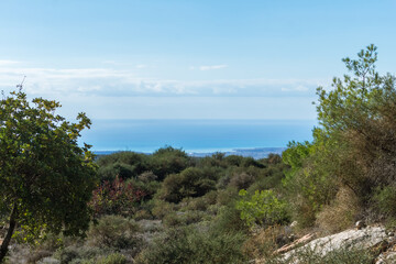 Mediterranean Sea View from Cliff in Cyprus: Sunny Day, Horizon over the Sea