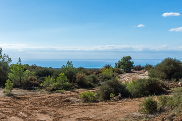 Mediterranean Sea View from Cliff in Cyprus: Sunny Day, Horizon over the Sea