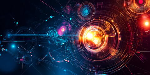 Obraz premium A mesmerizing abstract digital artwork depicting a futuristic network of glowing circuits and data streams. 